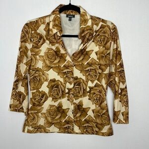 𝅺vintage Y2K Mexx roses floral 3/4 sleeve buttons shirt